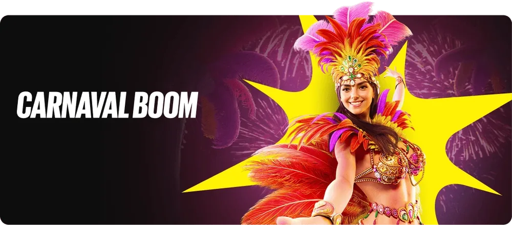 Banner «Carnaval Boom» com passista, arte do site oficial