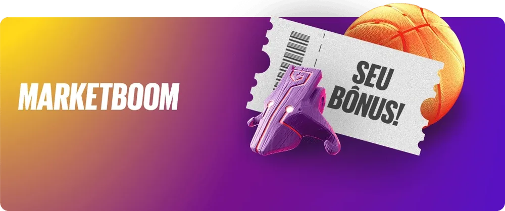 Banner «MarketBoom» com cupom «Seu bônus!», arte do site oficial