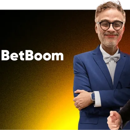 Apresentadores do programa The Noite em arte da BetBoom, recorte de banner